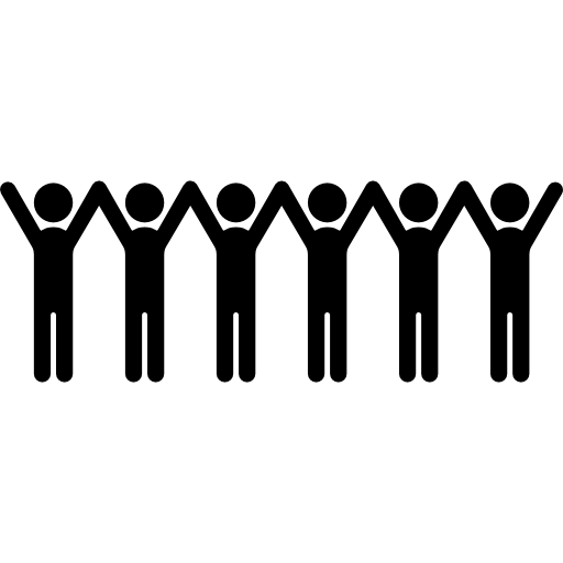 Icon of people holding hands in a line with their arms raised as if celebrating.